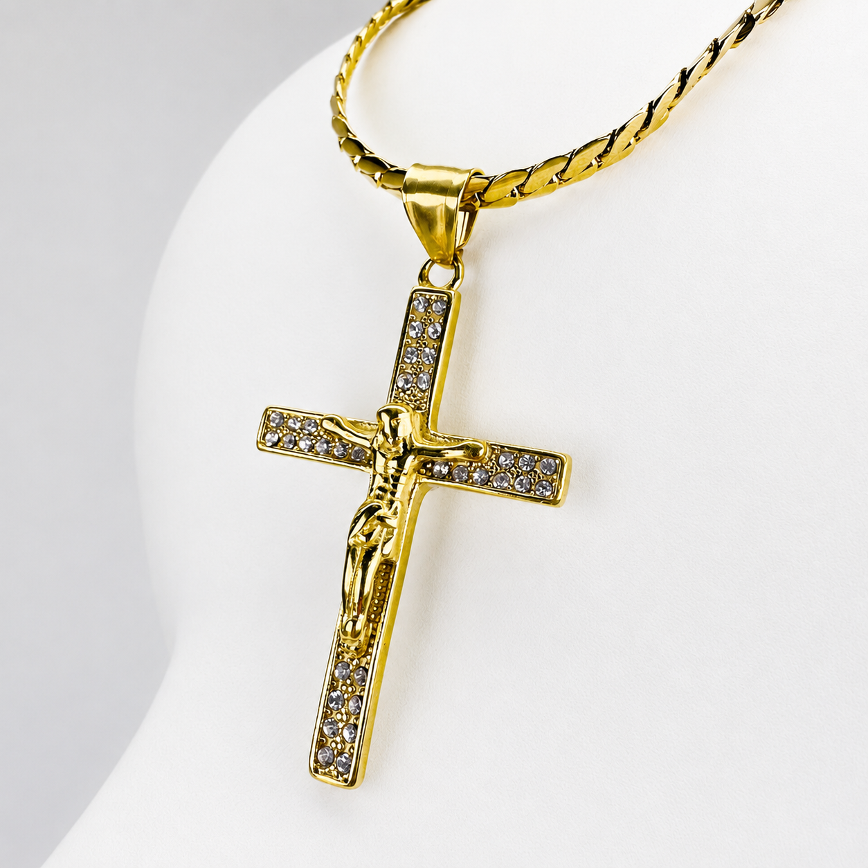 Combo Cadena Serpiente + Dije Cristo Piedras Mukura Oro Laminado 18K