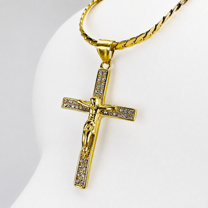 Combo Cadena Serpiente + Dije Cristo Piedras Mukura Oro Laminado 18K