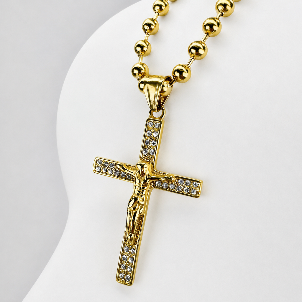 Combo Cadena Militar + Dije Cristo Piedras Mukura Oro Laminado 18K