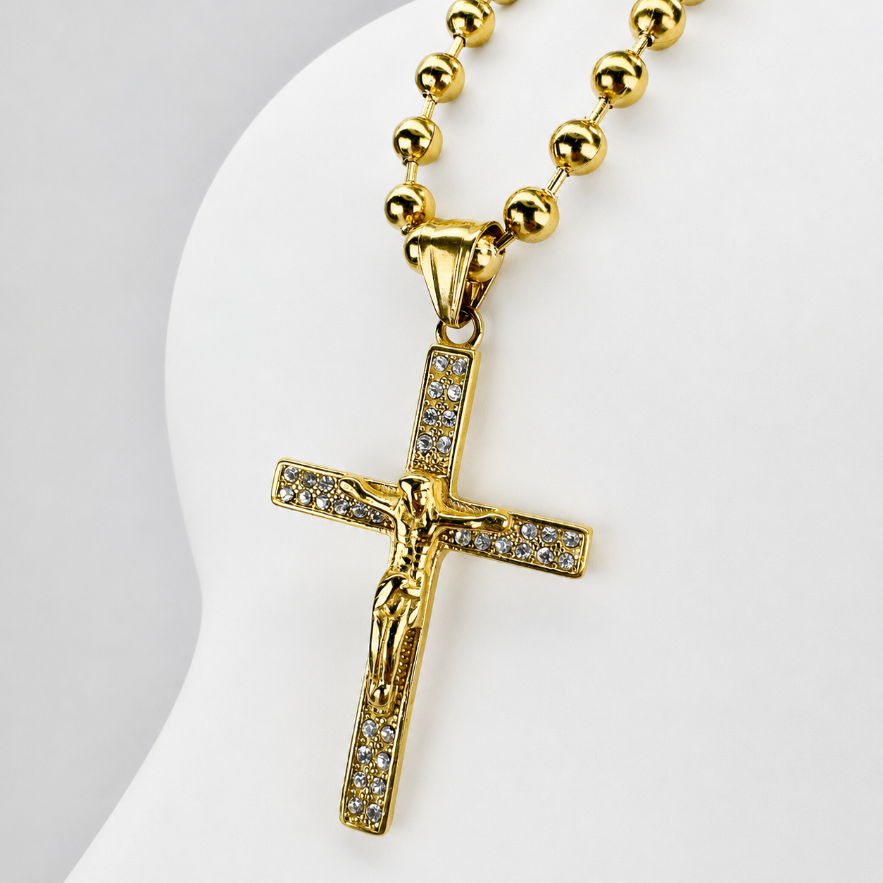 Combo Cadena Militar + Dije Cristo Piedras Mukura Oro Laminado 18K