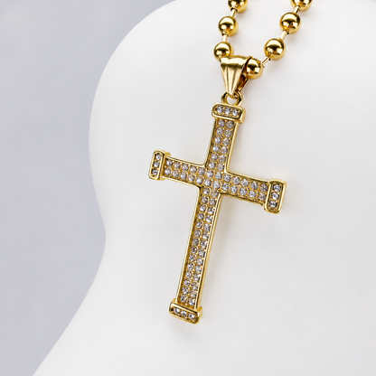 Combo Cadena Militar + Dije Cruz Piedras Oro Laminado 18K