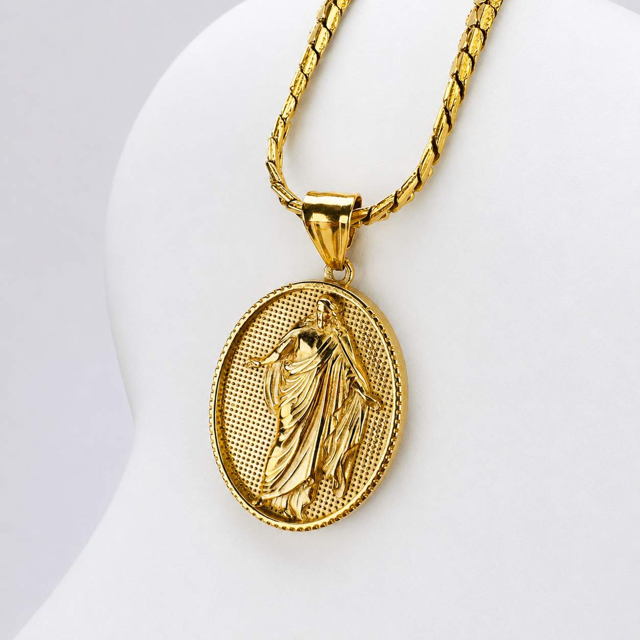 Combo Cadena Grabada + Dije Jesús Resucitado Oro Laminado 18K