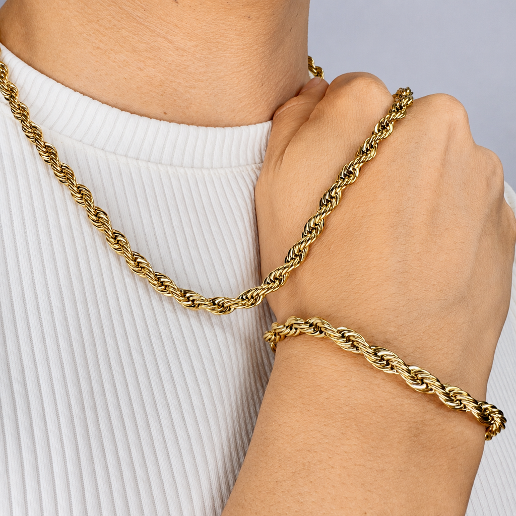 Combo Lazo Mukura (Cadena + Pulsera) Oro Laminado 18K