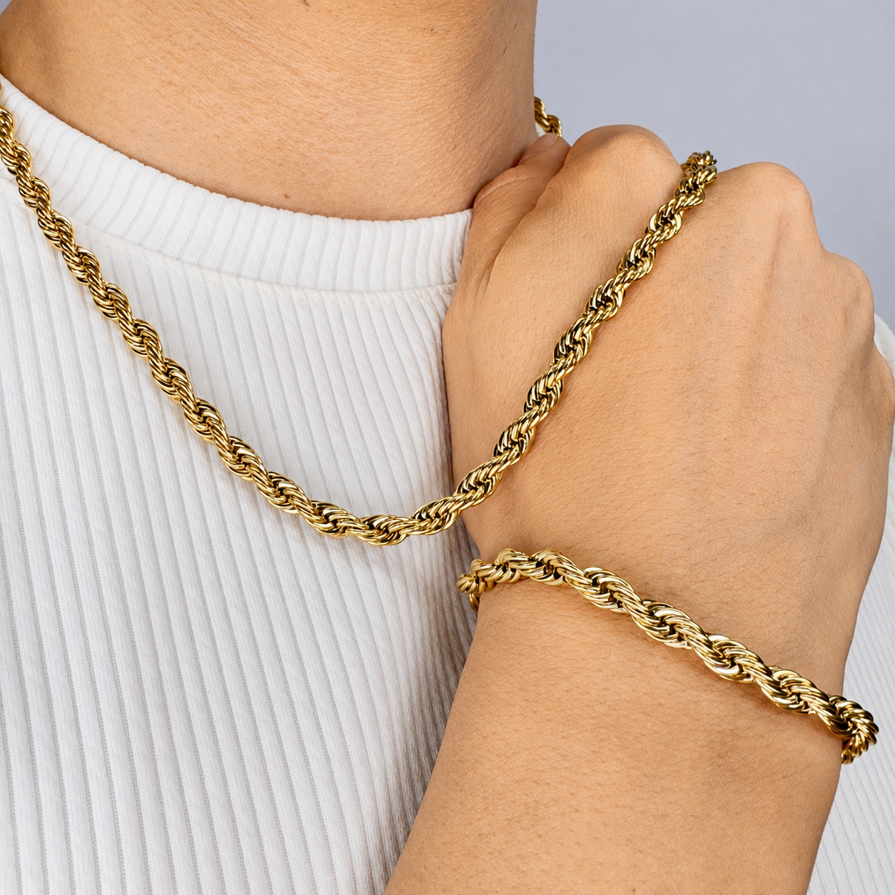 Combo Lazo Mukura (Cadena + Pulsera) Oro Laminado 18K