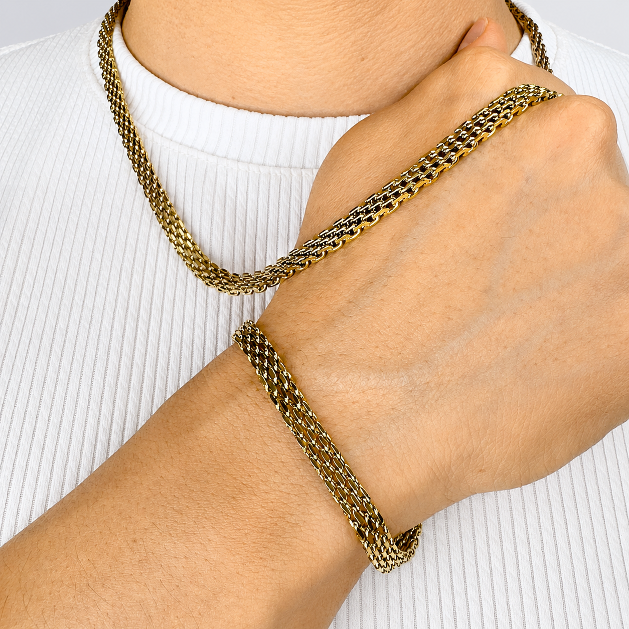 Combo Chinesca Mukura (Cadena + Pulsera) Oro Laminado 18K