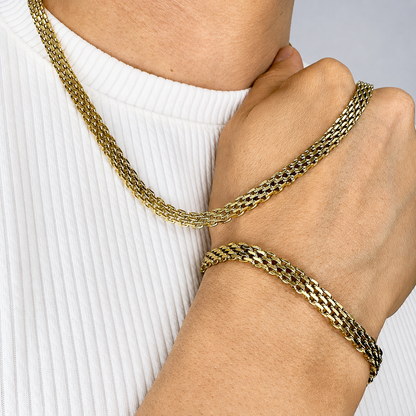 Combo Chinesca Mukura (Cadena + Pulsera) Oro Laminado 18K
