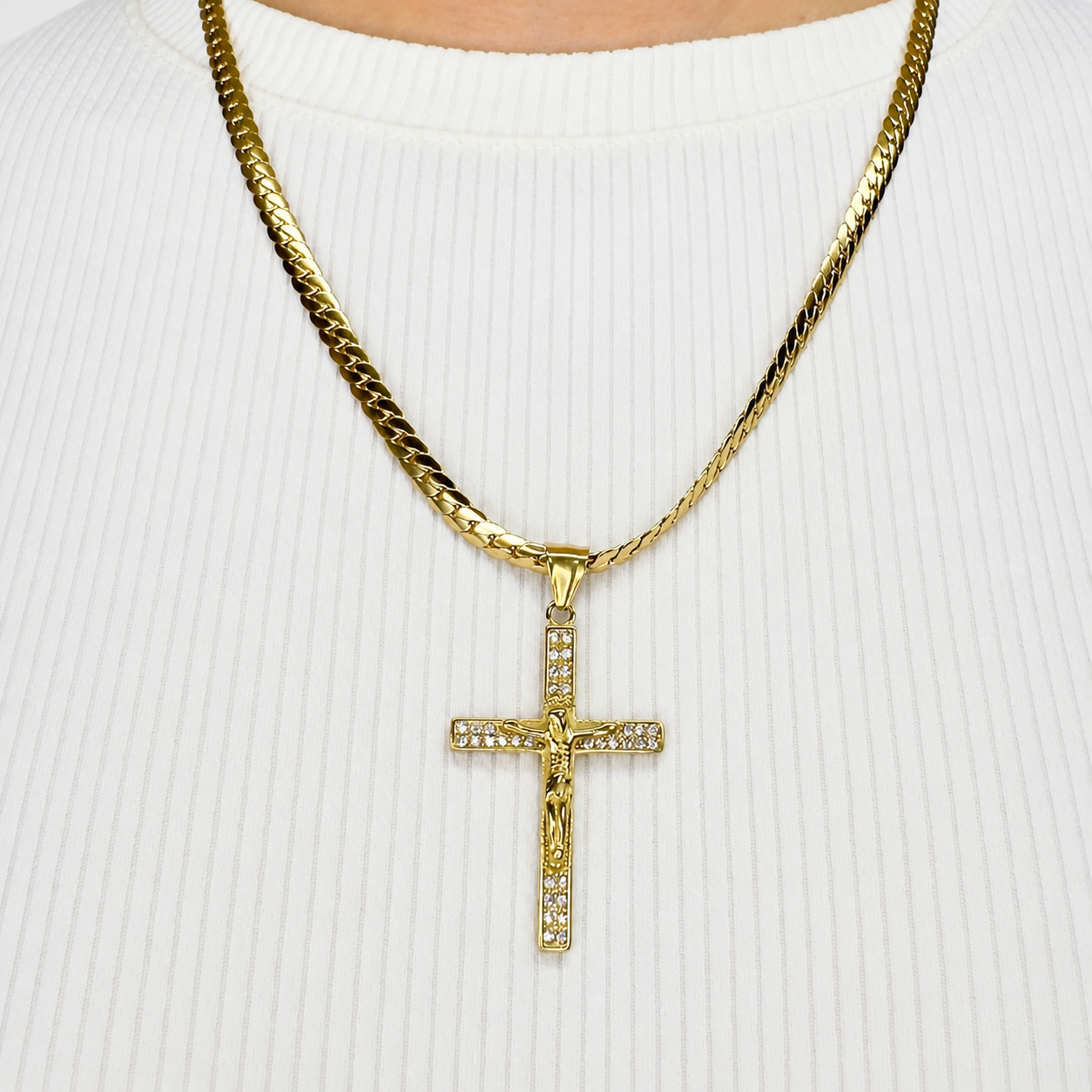 Combo Cadena Serpiente + Dije Cristo Piedras Mukura Oro Laminado 18K