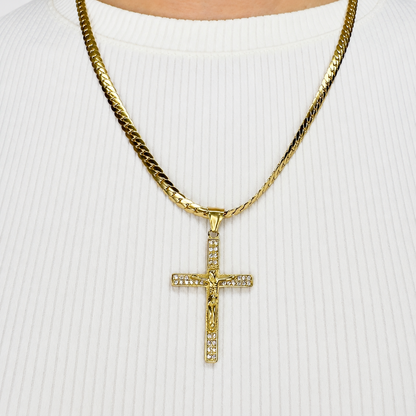 Combo Cadena Serpiente + Dije Cristo Piedras Mukura Oro Laminado 18K