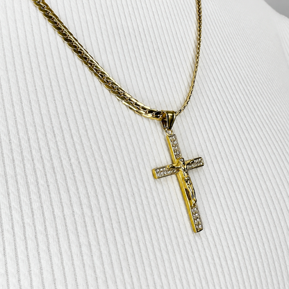 Combo Cadena Serpiente + Dije Cristo Piedras Mukura Oro Laminado 18K
