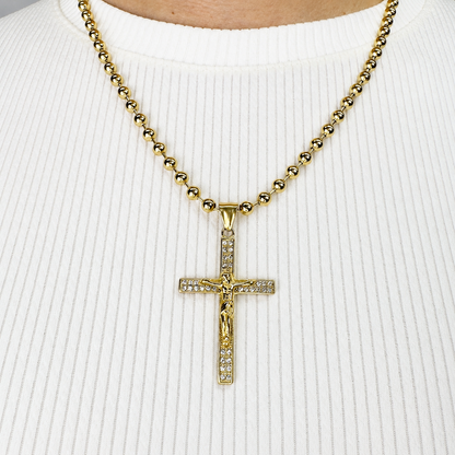 Combo Cadena Militar + Dije Cristo Piedras Mukura Oro Laminado 18K