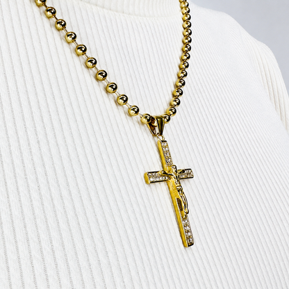 Combo Cadena Militar + Dije Cristo Piedras Mukura Oro Laminado 18K
