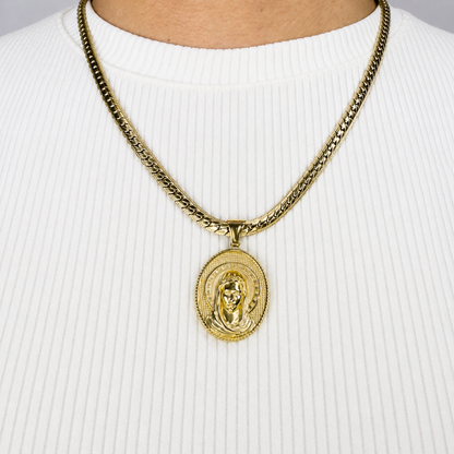 Combo Cadena Grabada + Dije Virgen Oro Laminado 18K