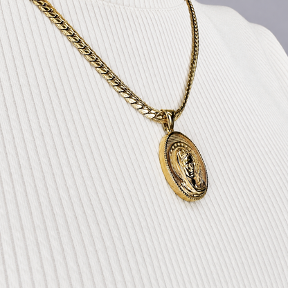 Combo Cadena Grabada + Dije Virgen Oro Laminado 18K