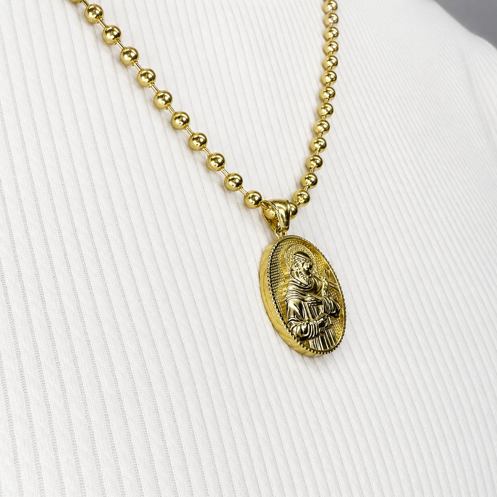 Combo Cadena Militar + Dije San Francisco De Asís Oro Laminado 18K