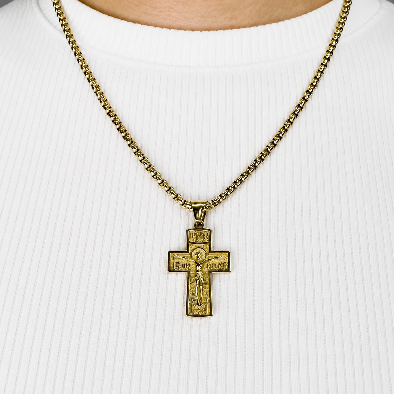 Combo Cadena Veneciana + Dije Cristo Relieve Oro Laminado 18K