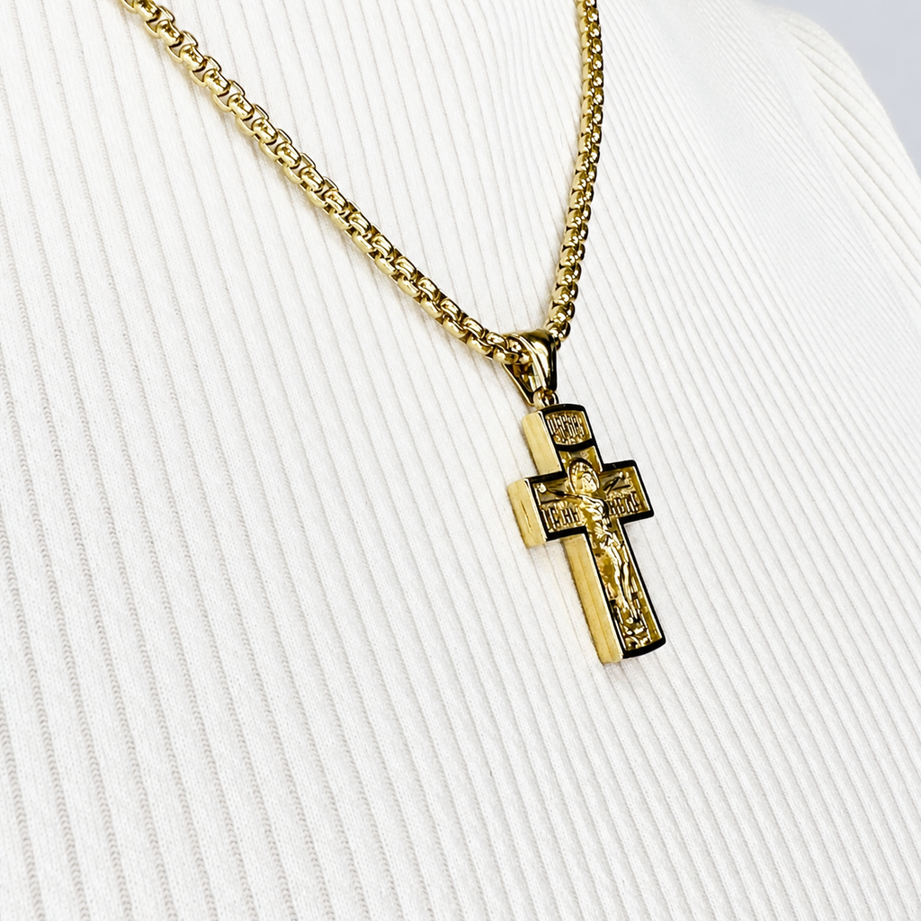 Combo Cadena Veneciana + Dije Cristo Relieve Oro Laminado 18K