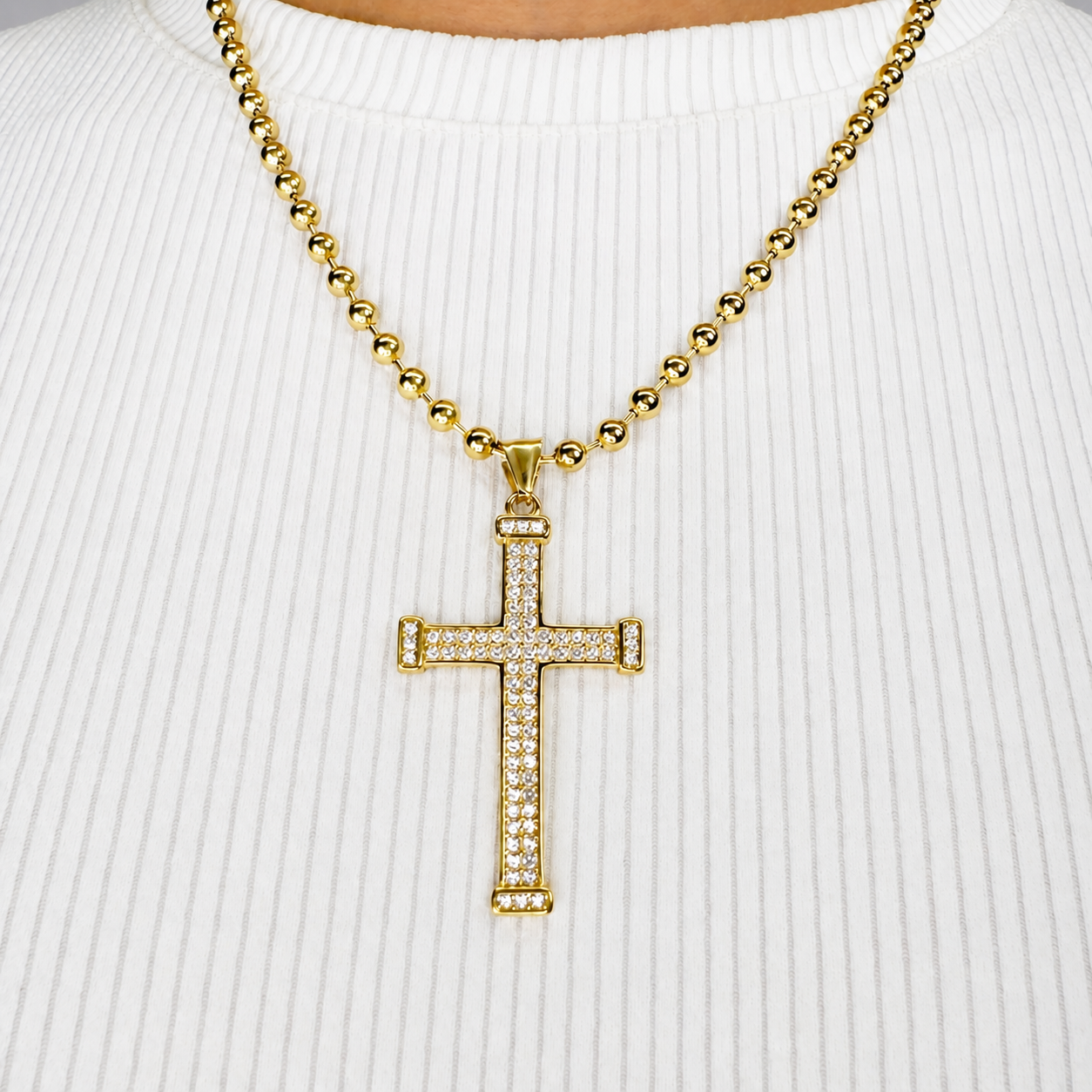 Combo Cadena Militar + Dije Cruz Piedras Oro Laminado 18K
