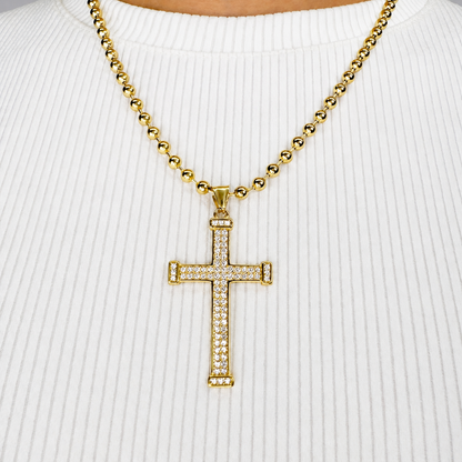Combo Cadena Militar + Dije Cruz Piedras Oro Laminado 18K
