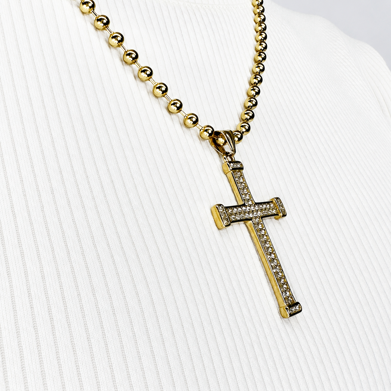 Combo Cadena Militar + Dije Cruz Piedras Oro Laminado 18K