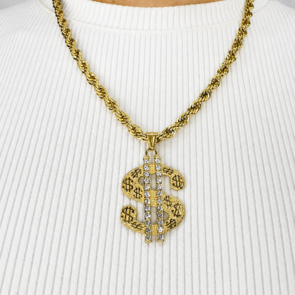 Combo Cadena Lazo + Dije Dolar Oro Laminado 18K