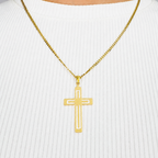 Combo Cadena Cubana + Dije Cruz Calada Oro Laminado 18K