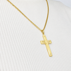 Combo Cadena Cubana + Dije Cruz Calada Oro Laminado 18K