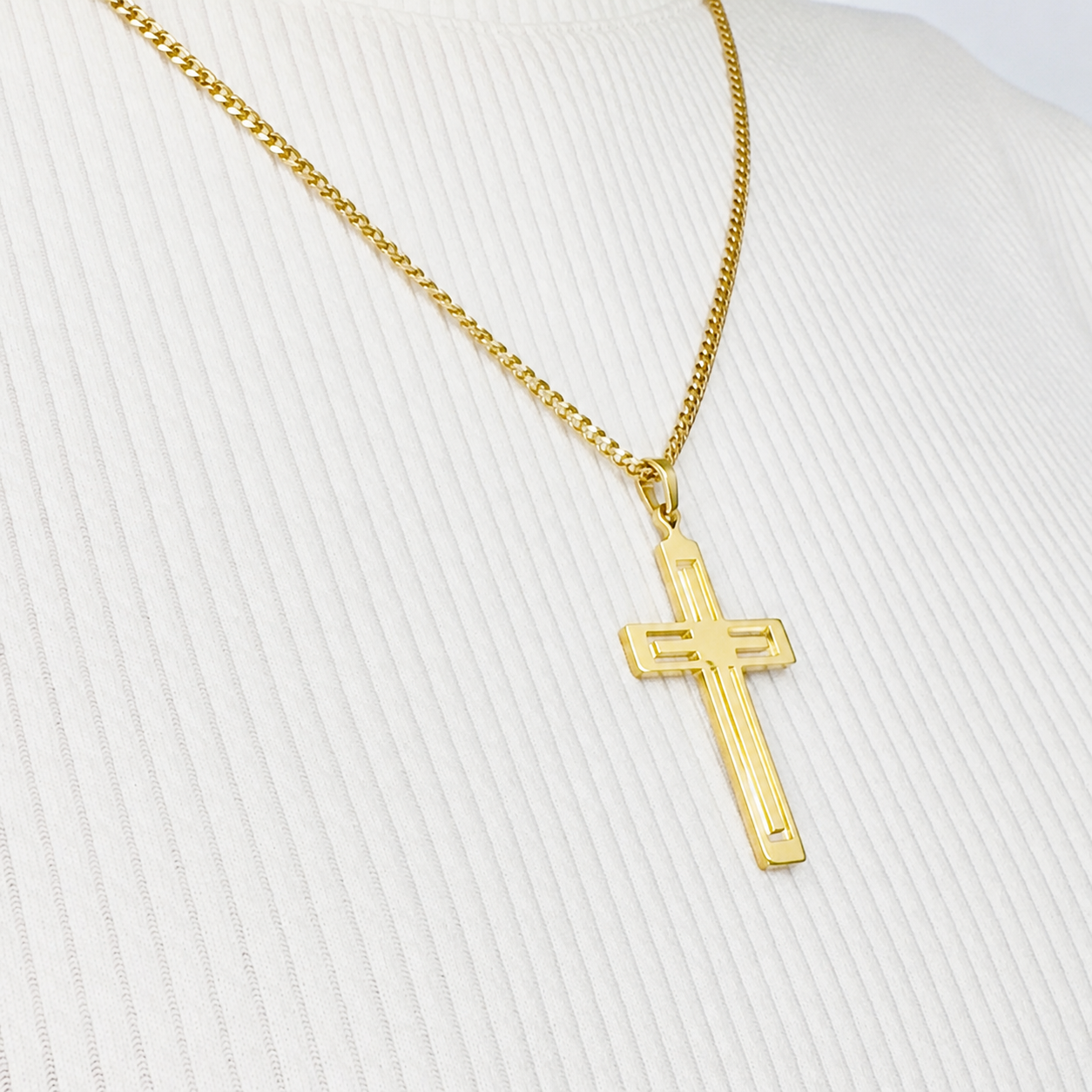 Combo Cadena Cubana + Dije Cruz Calada Oro Laminado 18K