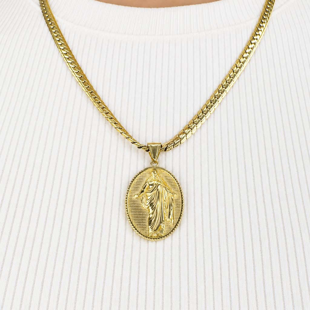 Combo Cadena Grabada + Dije Jesús Resucitado Oro Laminado 18K